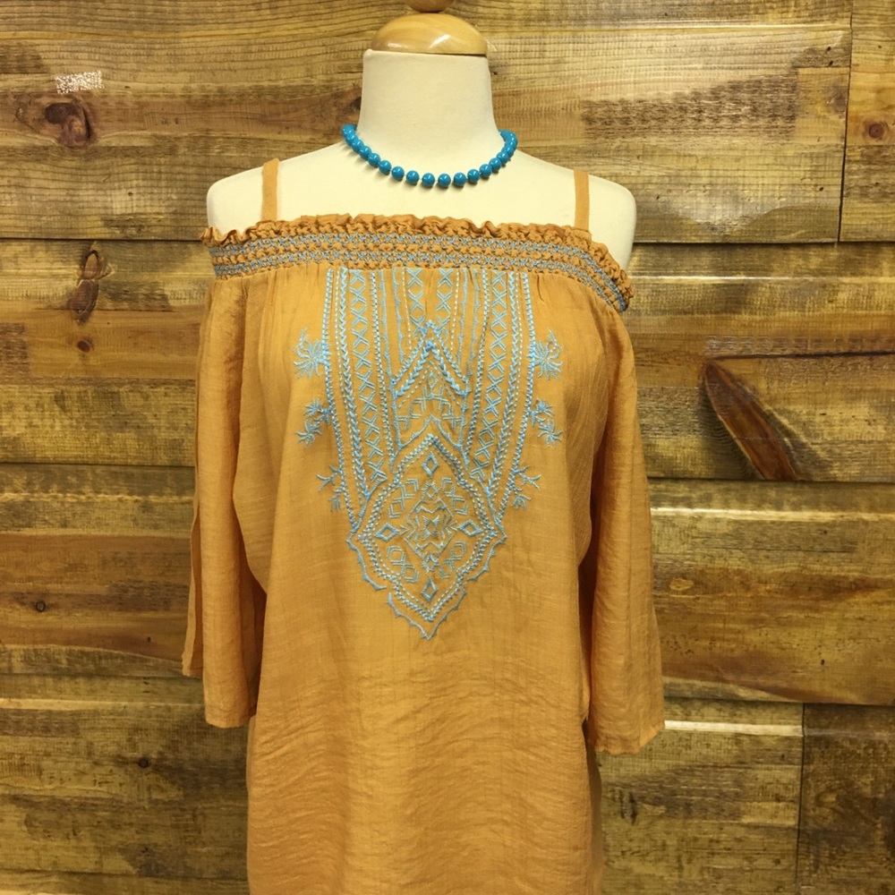 One World embroidered tunic peasant blouse size M